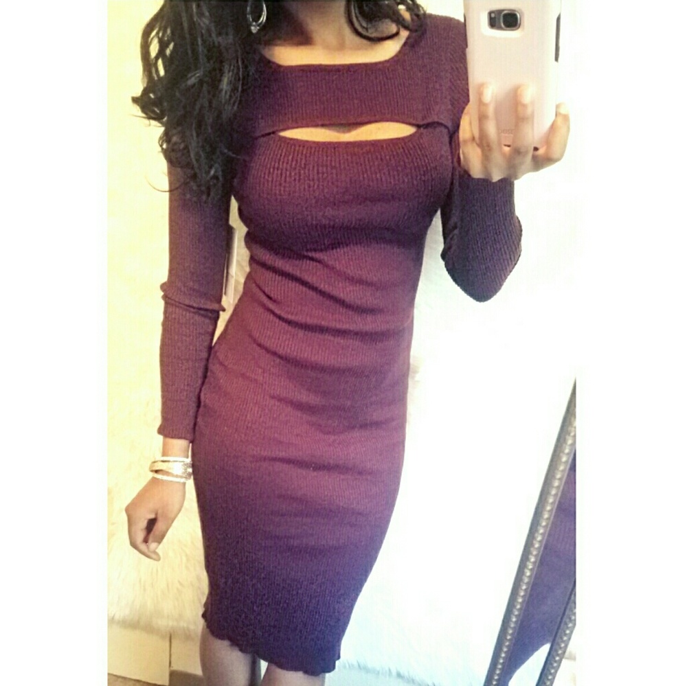 Burgundy Midi Cutout Knit Dress